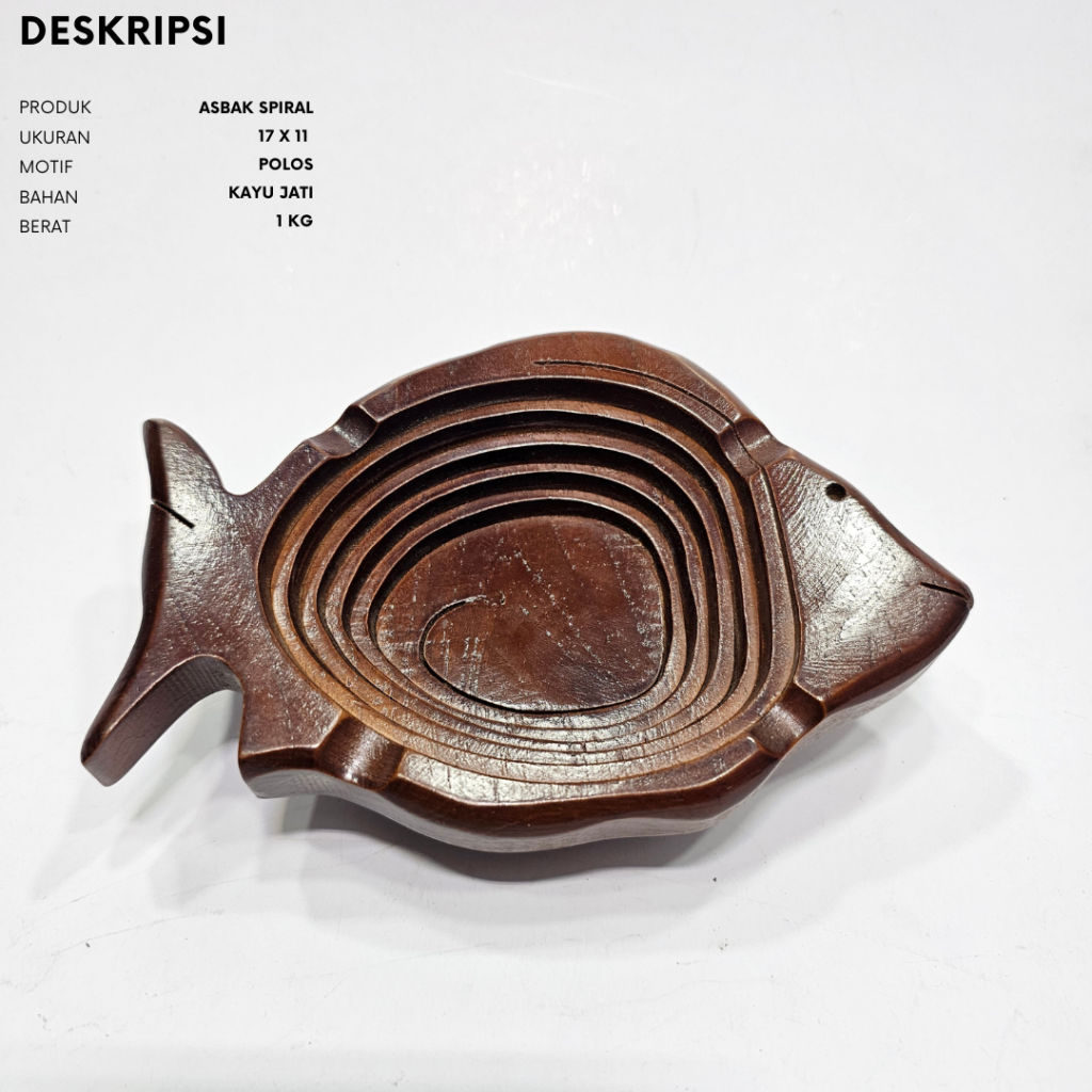 Asbak Kayu Jati Motif Ikan Spiral