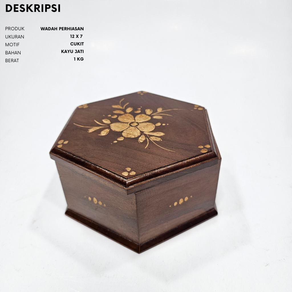 Tempat Perhiasan Motif Segi Enam Kayu Jati